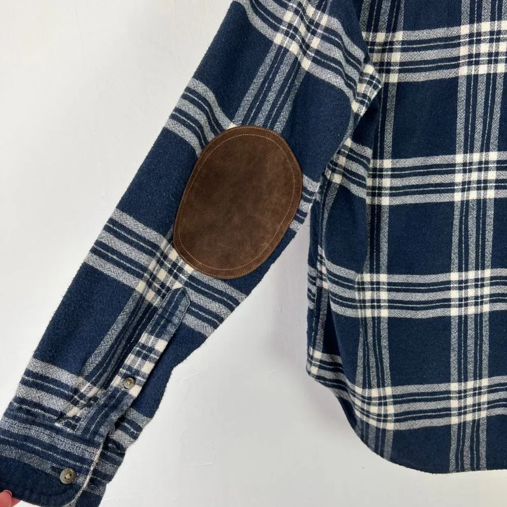J. Crew Blue Plaid Flannel Buttondown Shirt w/ Elbow Patches Size Small S A964 - Picture 11 of 12